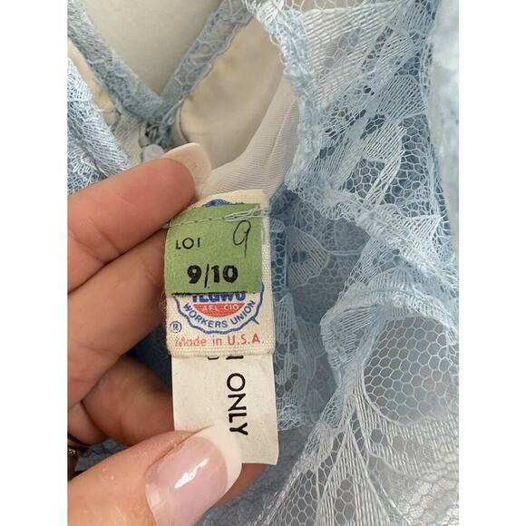Vintage 1970s ILGWU Union Made Blue Lace Ruffle Sleeveless Maxi Dress USA - Picture 5 of 9